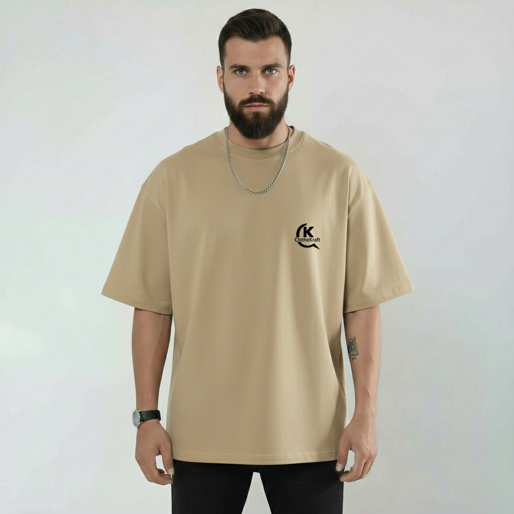Premium Cotton Terry Round Neck Dark Cream T-Shirt